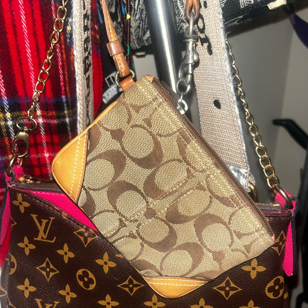 Coach Brown and Tan Signature Clutch